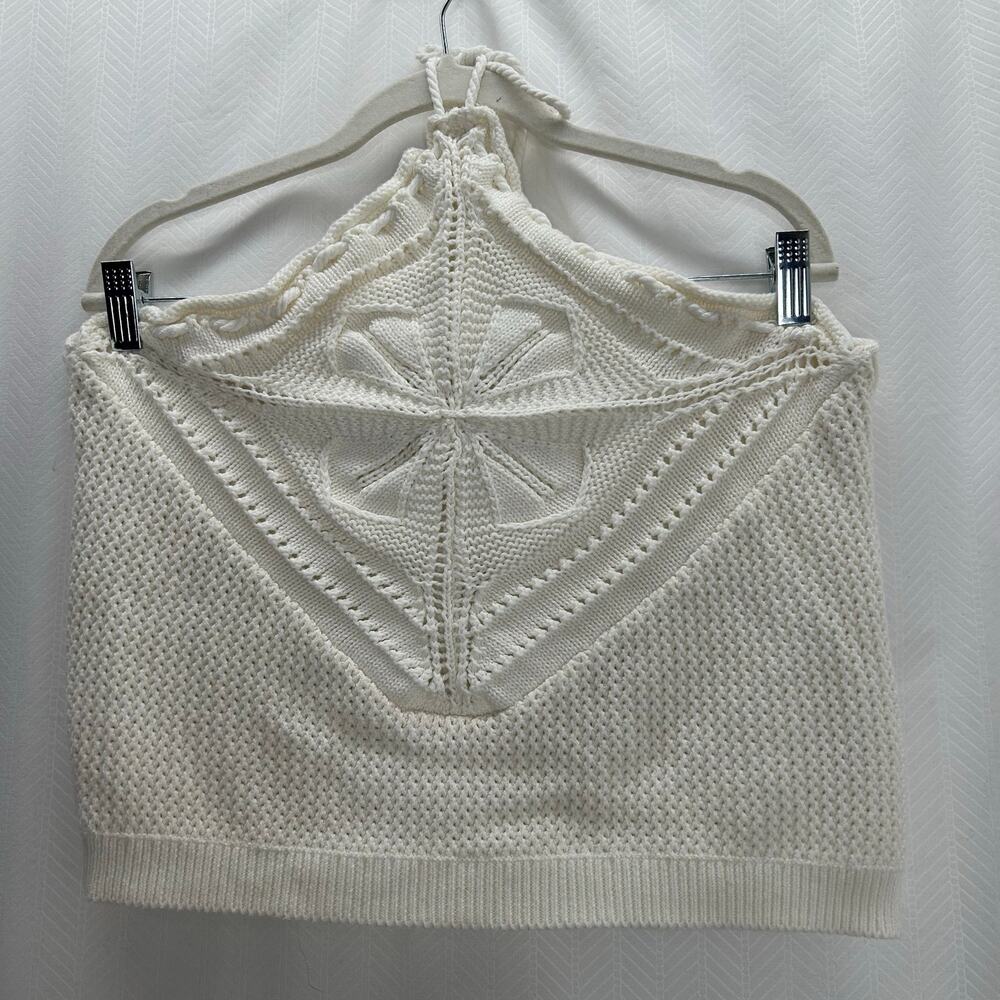 525 white halter top sweater XL boho festival coastal